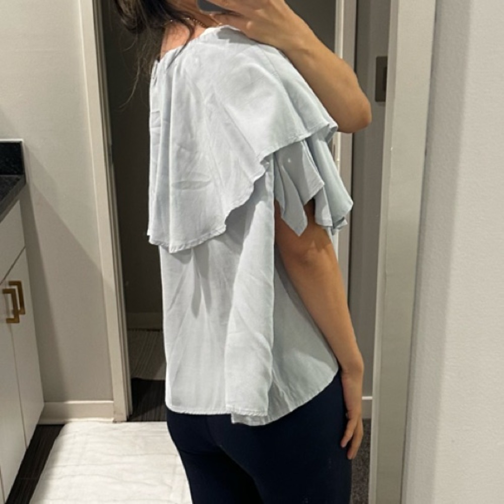Light Blue Ruffle Women's Top - Picture 5 of 16